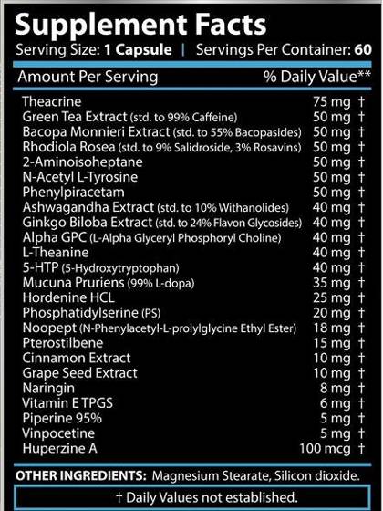 revange nutrition brain pro 60 caps ingredient label