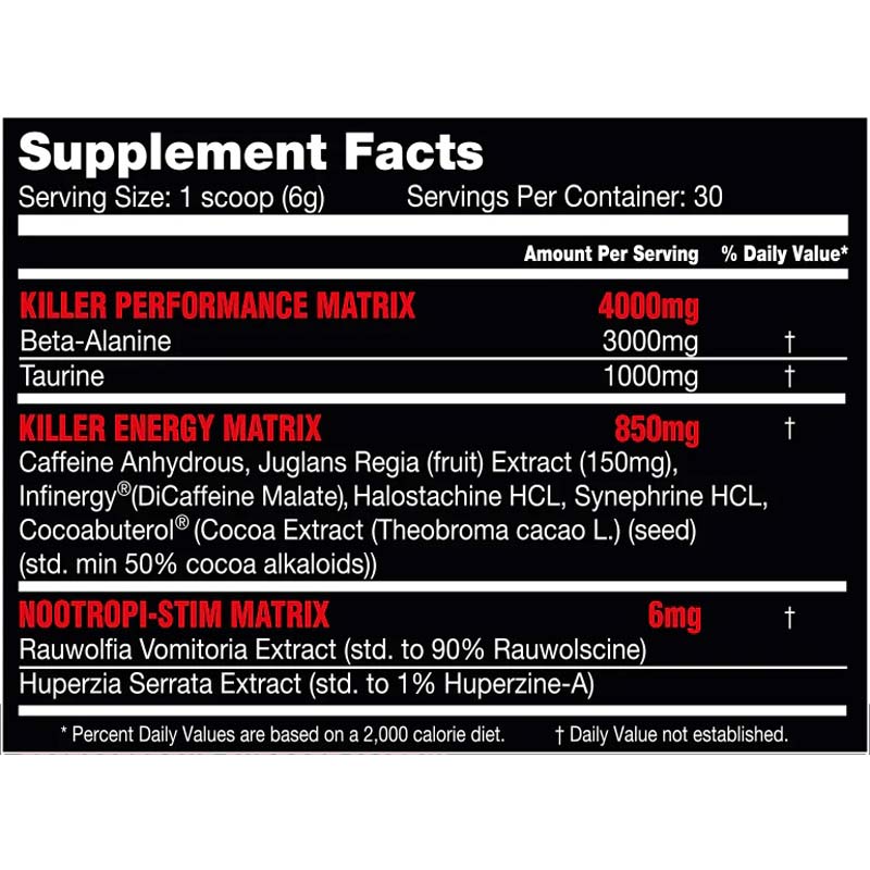 Stim Reaper Pre Workout ingredient label
