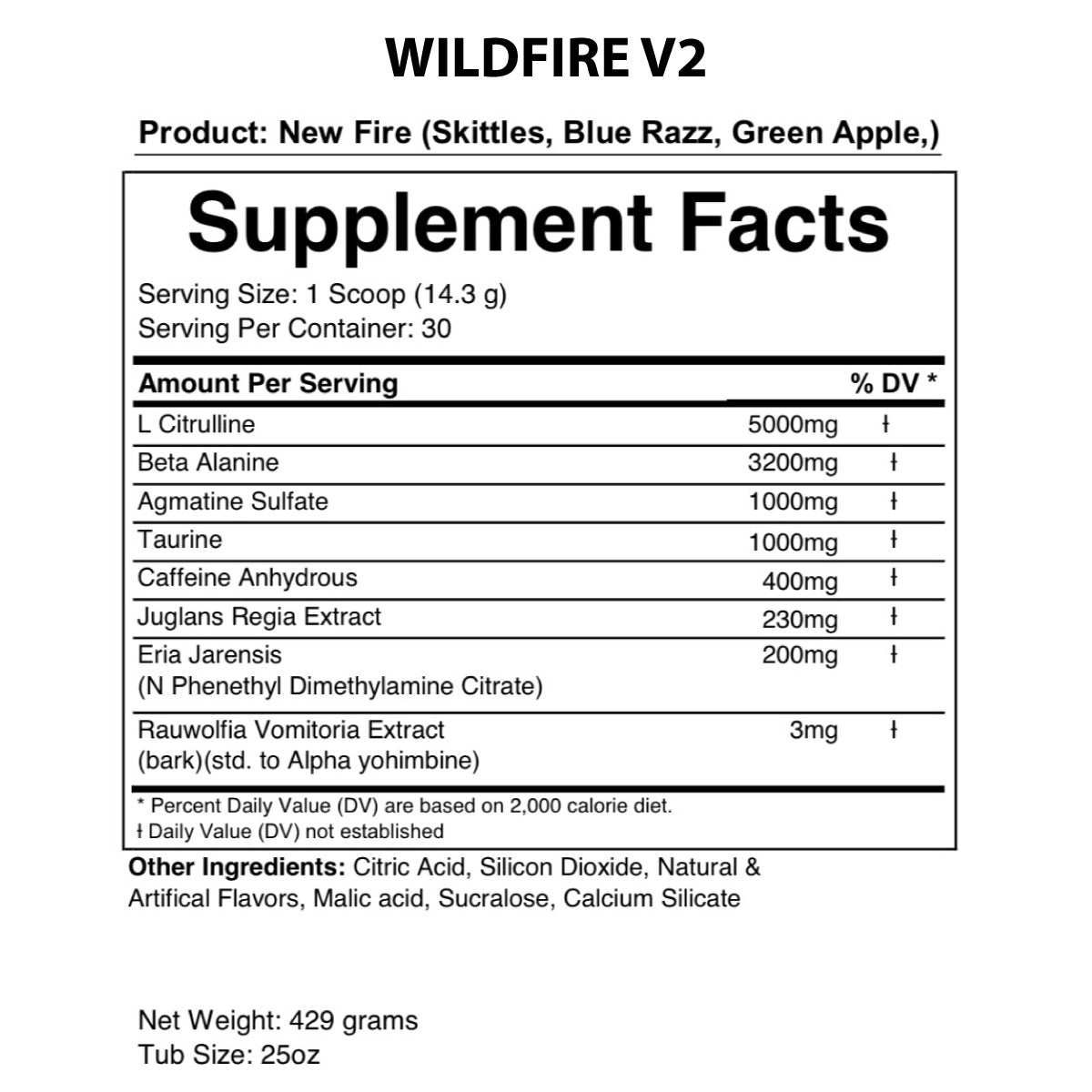 Wild Fire Pre Workout ingredient label 2