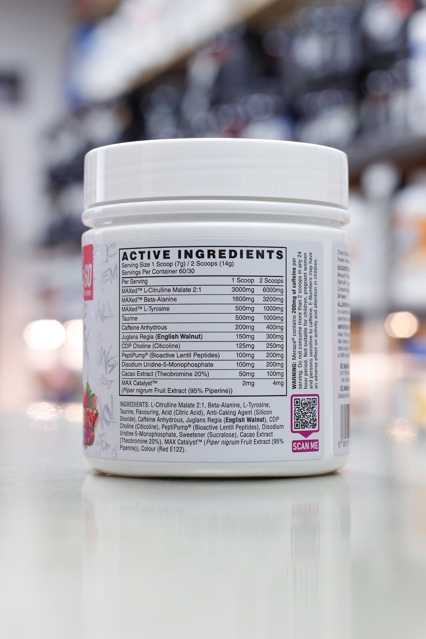 Naughty Boy - Menace II Pre-Workout - Sample Pack ingredient label