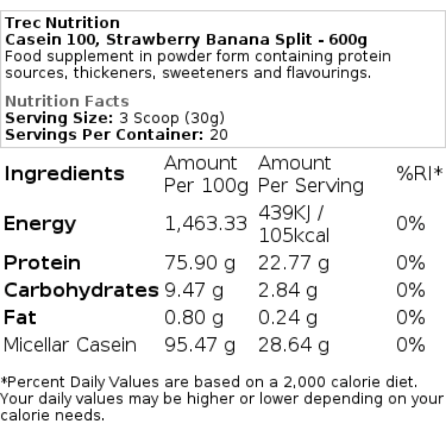 trec nutrition casein100 -1800 grams ingredient label
