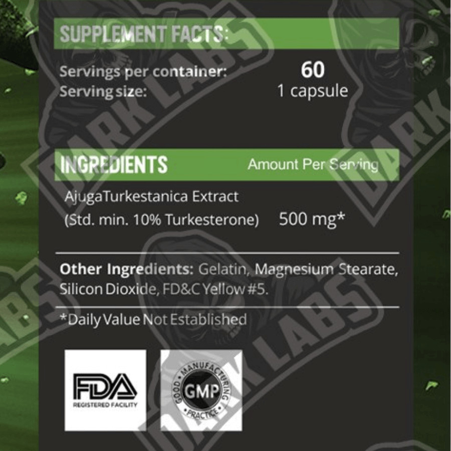 dark labs turkesterone 10% 500mg 60caps ingredient label