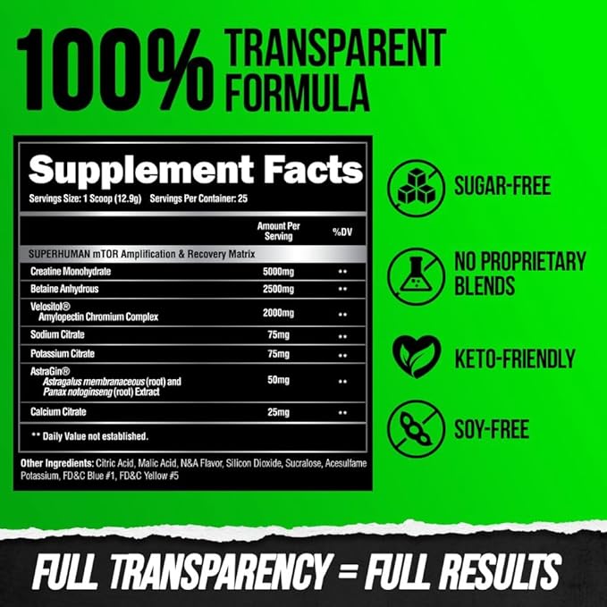 SuperHuman Post Workout ingredient label