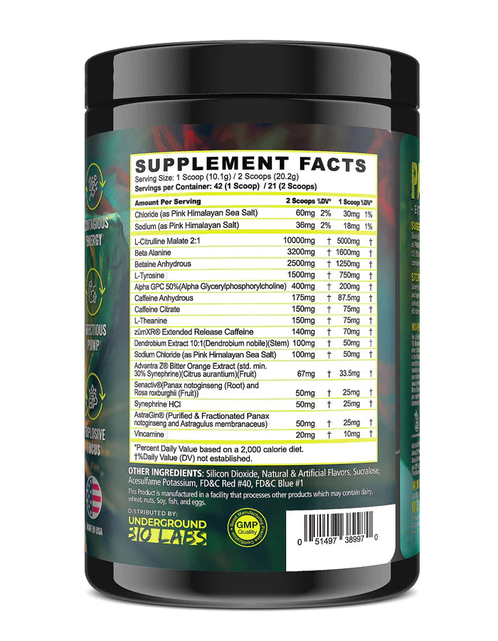 Pandamic Limited Edition Pre Workout ingredient label