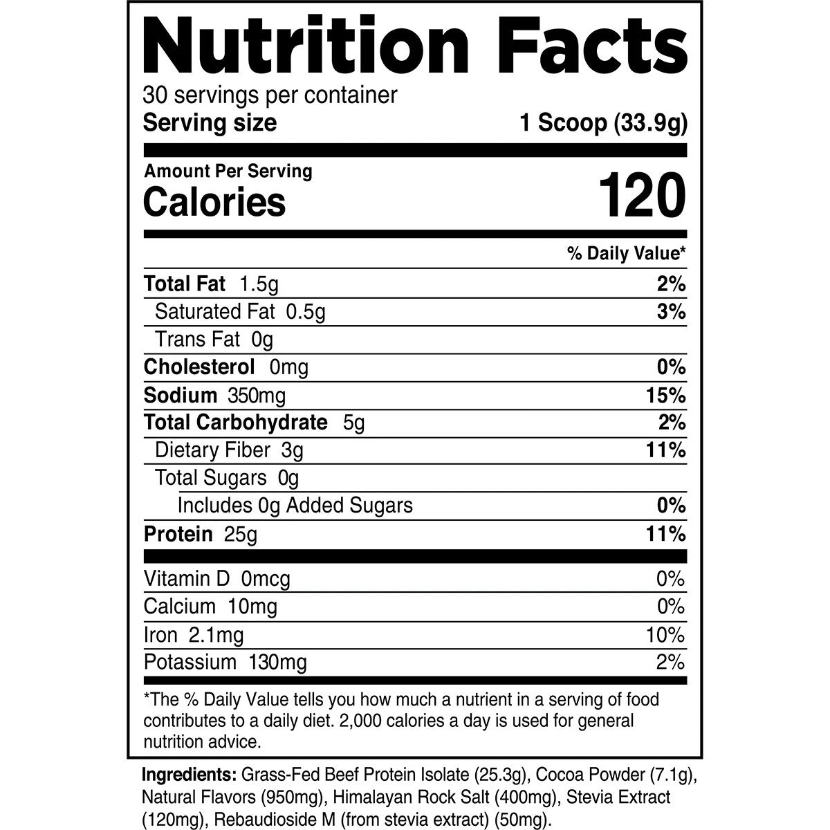 Transparent Labs Beef Protein Isolate ingredient label