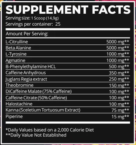 Crack Diamond Pre Workout ingredient label 4