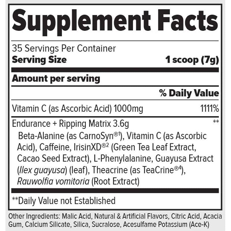 Stimul8 Original Pre Workout ingredient label