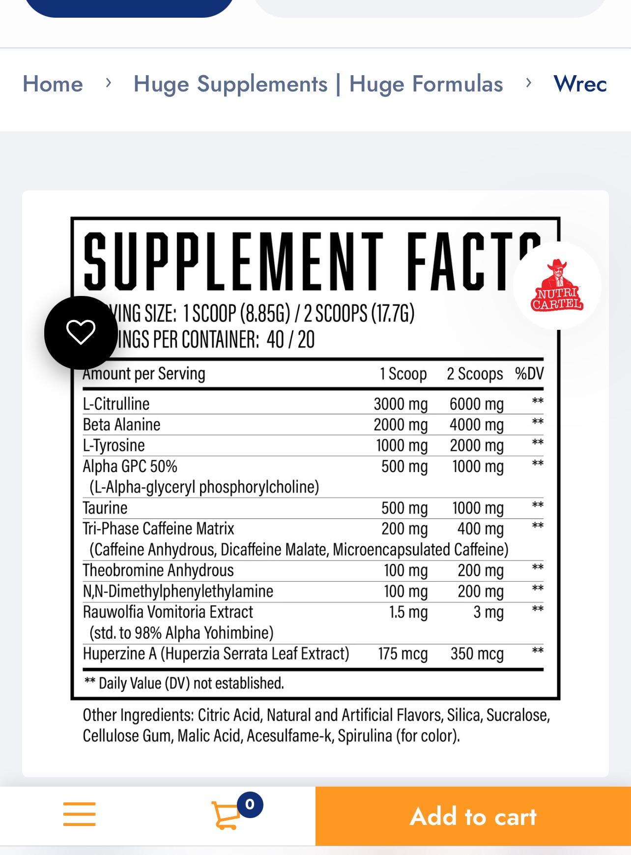 Dystopia Nutrition Dystopia Pre-Workout ingredient label