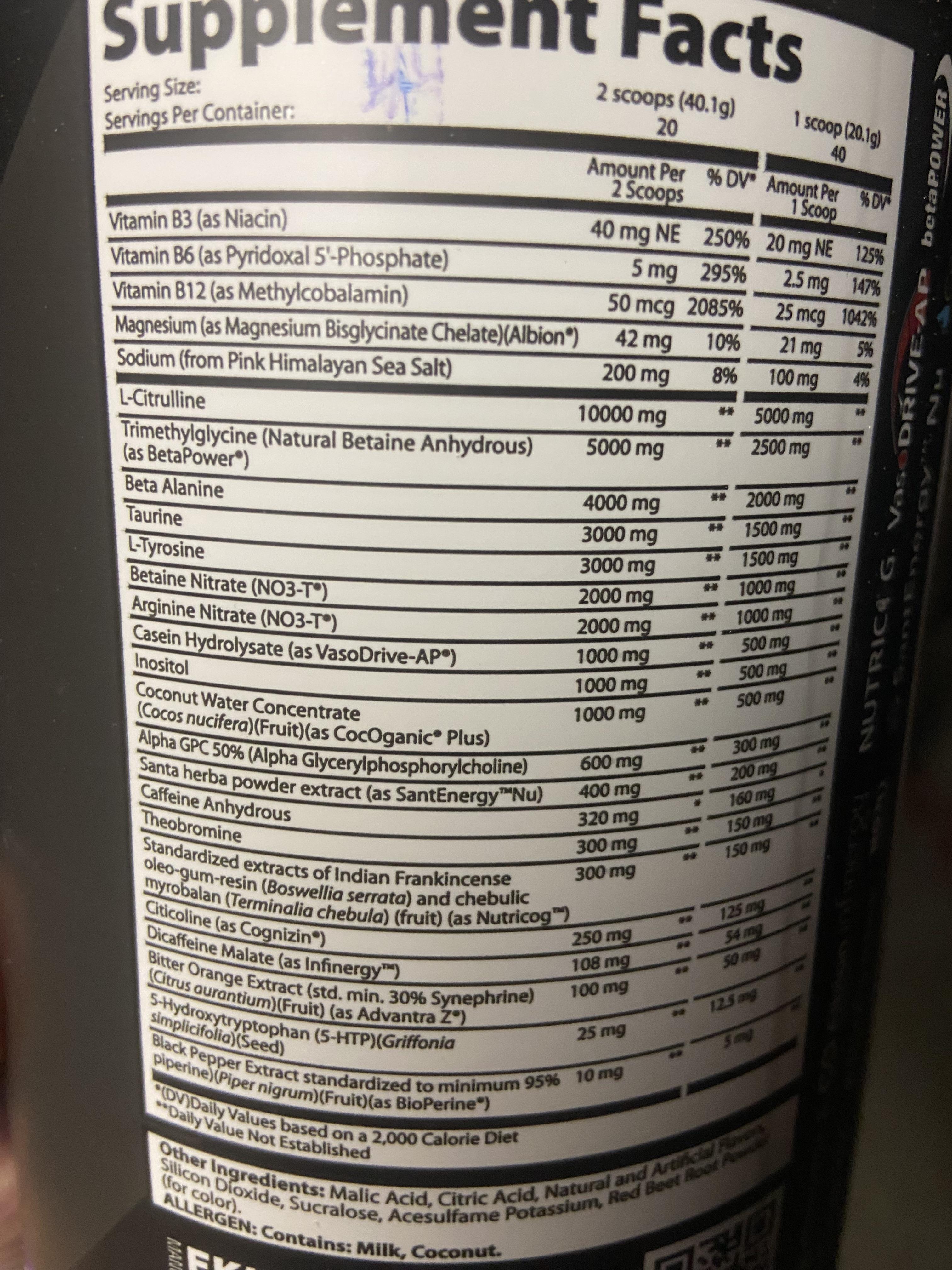 Dethroner Pre Workout ingredient label